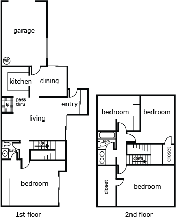 Floor plan for 4 beds, 1.5 baths, 1521 sqft